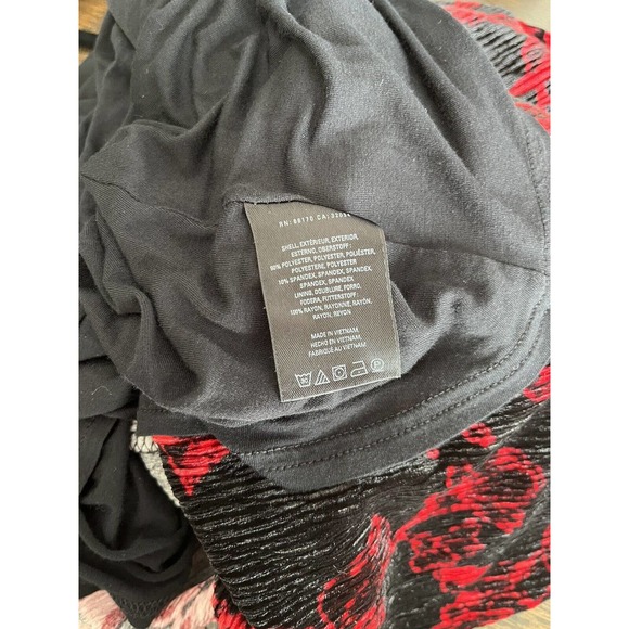 HD In Paris Black Gauzey Red Floral Print Bodycon Long Sleeve Dress Size Small - Picture 8 of 8